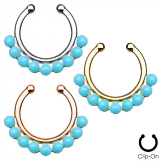 Faux piercing septum  demie-perles bleues