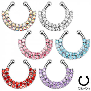 Faux piercing septum à double rangée de pierres