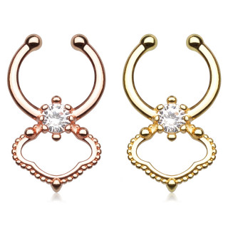 Faux piercing septum  fleur stylise perle