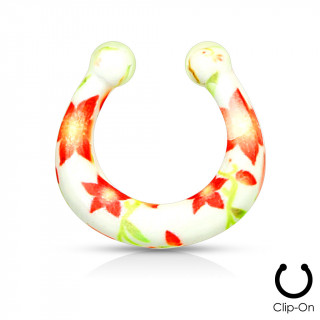 Faux piercing septum  motif fleurs tropicales