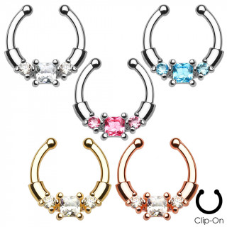 Faux piercing septum  pierre carre entoure de pierres rondes