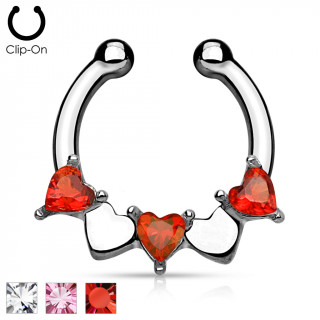 Faux piercing septum arc de coeurs avec strass