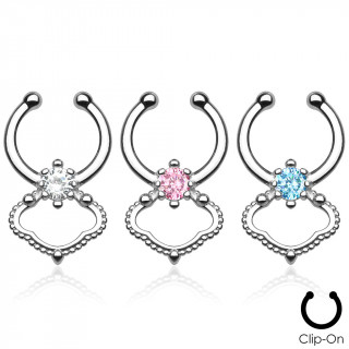 Faux piercing septum argent  fleur stylise perle