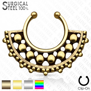 Faux piercing septum en acier à large éventail perlé