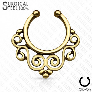 Faux piercing septum en acier  spirales style floral