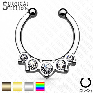 Faux piercing septum en acier  5 strass incrusts