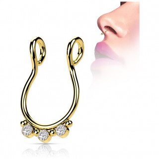 Faux piercing septum en acier Doré à strass et perles