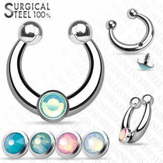 Faux piercing septum en acier + 4 embouts interchangeables  opalite