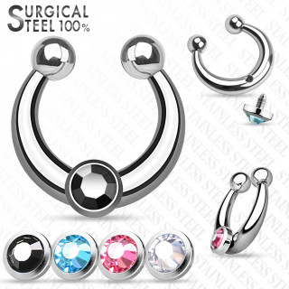 Faux piercing septum en acier + 4 embouts interchangeables  strass