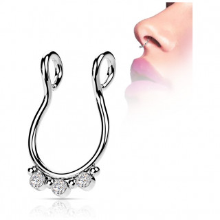 Faux piercing septum en acier  strass et perles