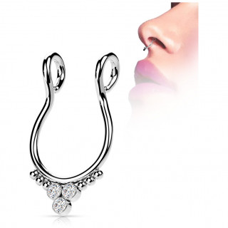 Faux piercing septum en acier trinits de strass et perles