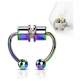 Faux piercing septum magntique (aimants) fer  cheval en acier Arc en ciel