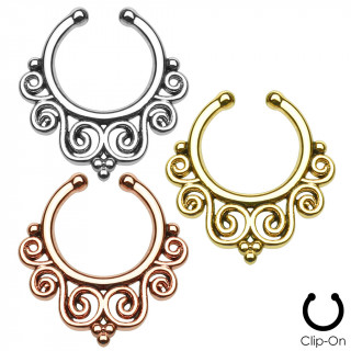 Faux piercing septum style tribal à spirales