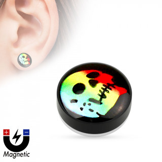 Faux plug d'oreille  crane arc en ciel (magntique - sans perage)