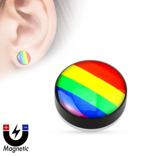 Faux plug d'oreille  drapeau arc en ciel style gay pride (magntique - sans perage)