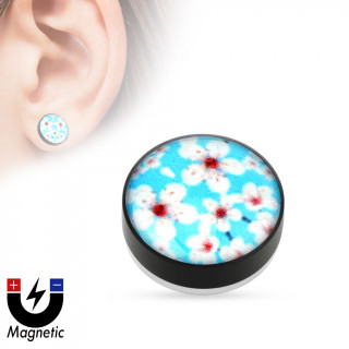 Faux plug d'oreille  fleurs de cerisier japonais (magntique - sans perage)