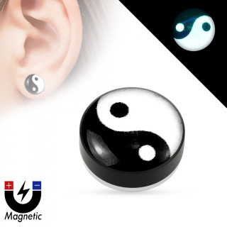 Faux plug d'oreille avec symbole Yin et Yang fluo (magnétique - sans perçage)