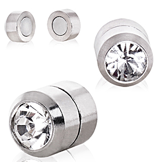 Faux plug d'oreille en acier  strass clair (magntique - sans perage)