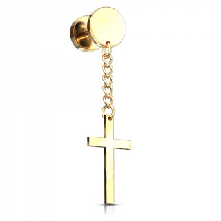 Faux plug dor  pendentif croix