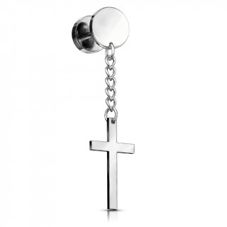 Faux plug inox  pendentif croix