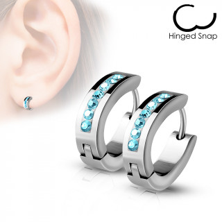 Fines boucles d'oreilles en acier  7 cristaux bleus (paire)