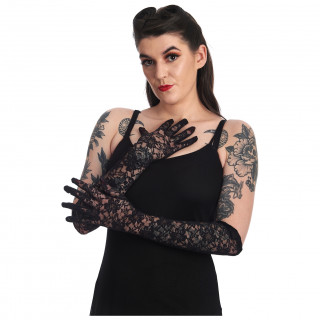 Gants femme gothiques noirs à dentelle de fleurs - Banned