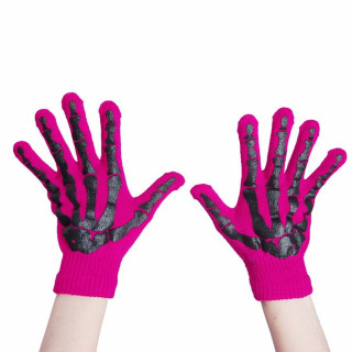 Gants femme gothiques roses  squelette noir - Poizen Industries