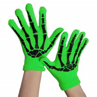 Gants femme gothiques verts à squelette noir - Poizen Industries