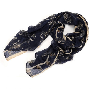 Grand foulard fonc et beige avec ttes de mort craqueles