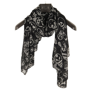 Grand foulard noir avec ttes de mort au style dlirant