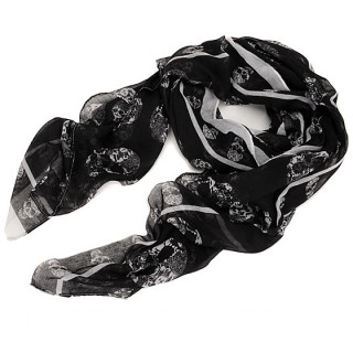 Grand foulard noir et gris avec têtes de mort craquelées