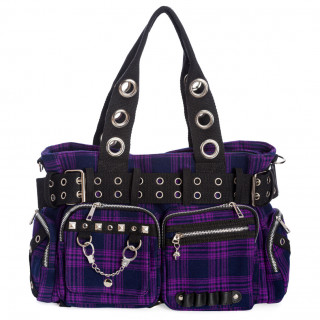 Grand sac punk-rock Tartan violet  bandoulire perfore - Banned