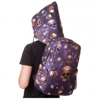 Sac  dos avec capuche gothique Banned violet  cranes et ciel toil