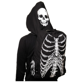 Sac  dos avec capuche gothique Banned noir  squelette blanc