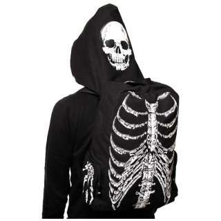 Sac à dos avec capuche gothique Banned noir à squelette blanc