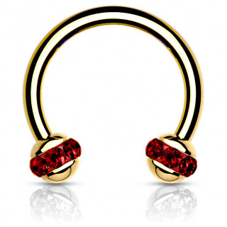 Piercing fer  cheval dor  boules cercles de cristaux rouges