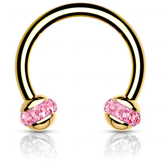 Piercing fer  cheval dor  boules cercles de cristaux roses