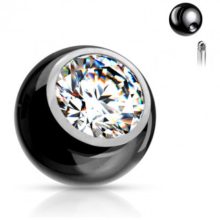 Boule strass en acier noir pour piercing (remplacement)