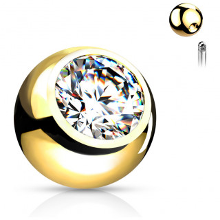 Boule strass en acier dor pour piercing (remplacement)