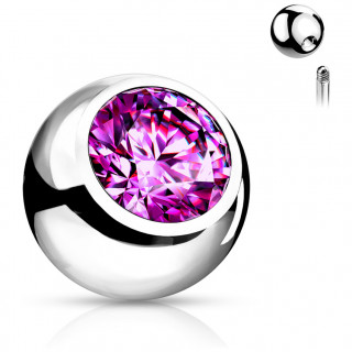 Boule de piercing en acier sertie - Violet