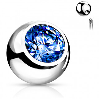 Boule de piercing en acier sertie - Bleu