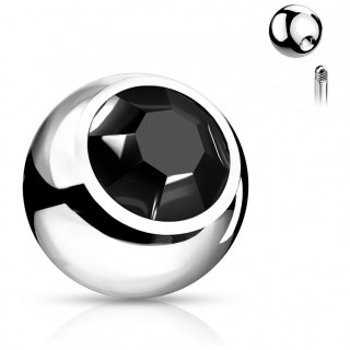 Boule de piercing en acier sertie - Noir