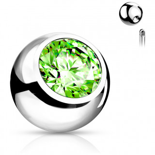 Boule de piercing en acier sertie - Vert