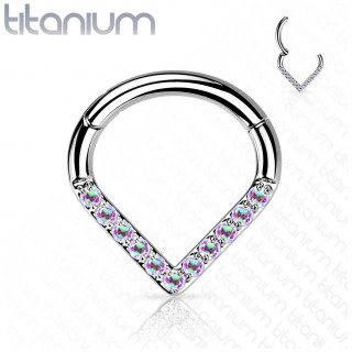 Anneau charnire Titane style triangle  zirconiums Aurore Borale (septum, oreille...)