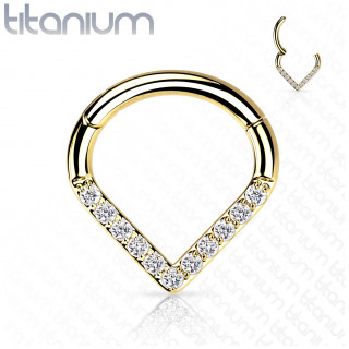 Anneau charnire Titane dor style triangle  zirconiums (septum, oreille...)