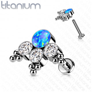 Piercing oreille Titane chic perl  Opale bleue et zirconiums