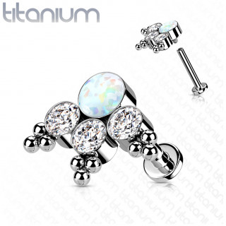 Piercing oreille Titane chic perl  Opale blanche et zirconiums