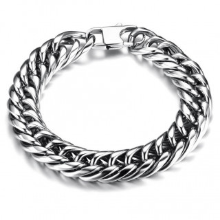 Bracelet homme à larges maillons style cubain en acier