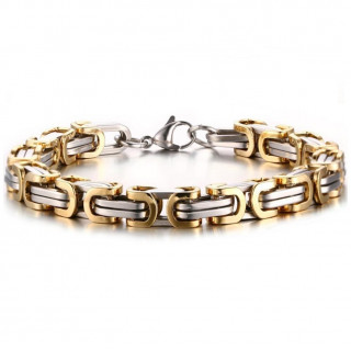 Bracelet homme en acier dor et argent  mailles byzantines