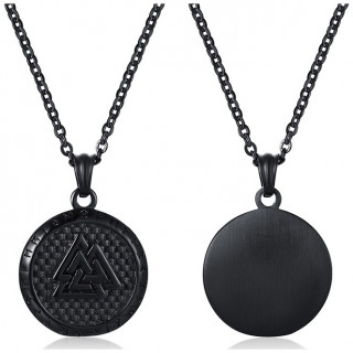 Pendentif Viking Valknut en acier Noir style mdaillon